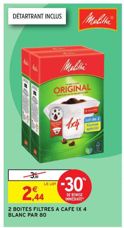 2 boites filtres à café 1x 4 blanc par 80 -30% de remise immédiate