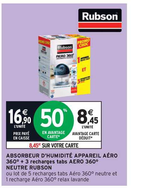 absorbeur d'humidité appareil aéro 360° + 3 recharges tabs aero 360° neutre rubson