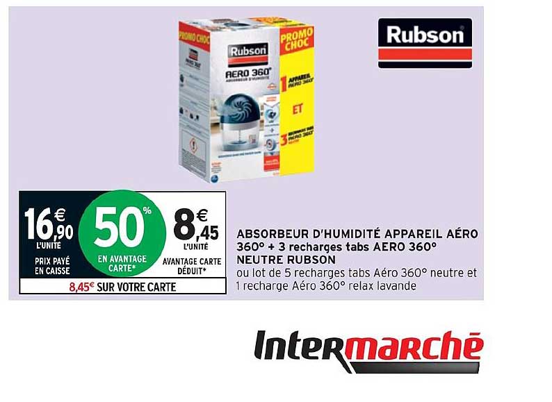 absorbeur d'humidité appareil aéro 360° + 3 recharges tabs aero 360° neutre rubson