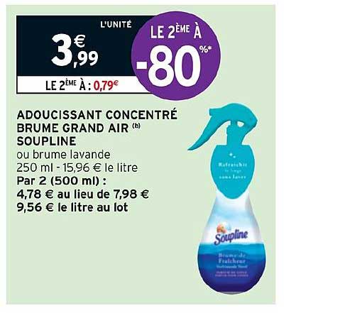 adoucissant concentré brume grand air soupline le 2ème à -80%