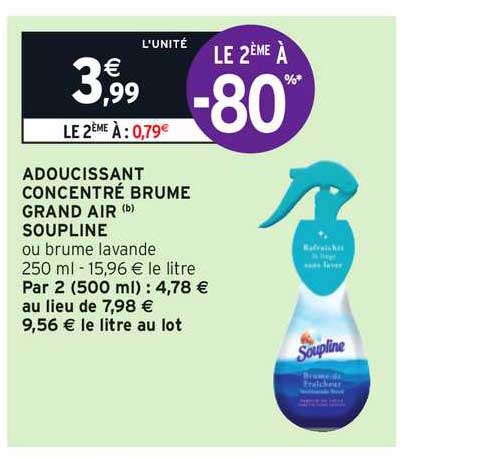 adoucissant concentré brume grand air soupline le 2ème à -80%