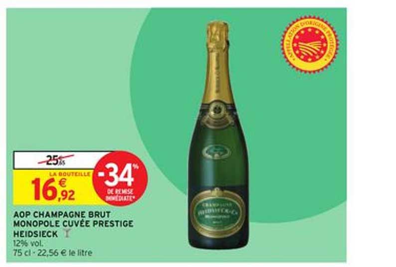Aop Champagne Brut Monopole Cuvée Prestige Heidsieck -34% De Remise Immédiate