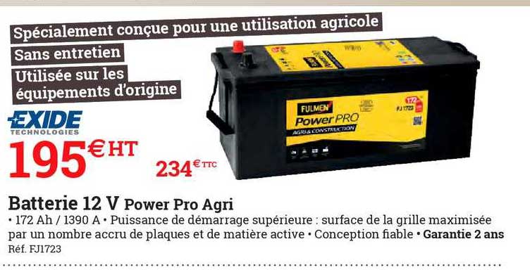 batterie 12 v power pro agri exide technologies