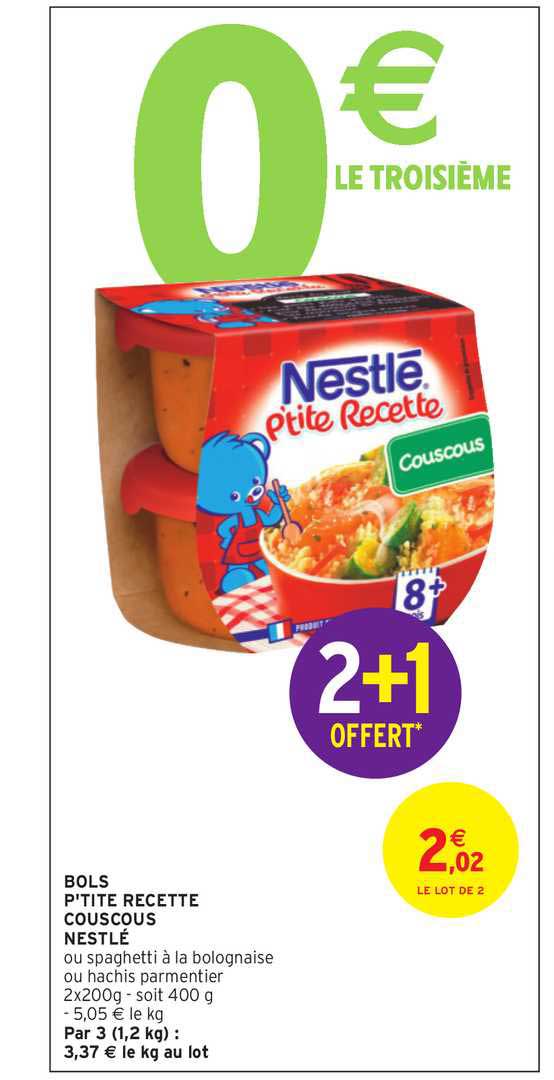 bols p'tite recette couscous nestlé 2+1 offert