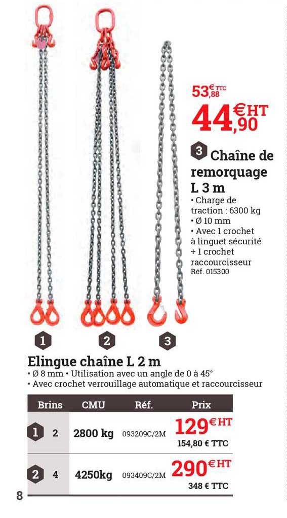 chaîne de remorquage l 3 m élingue chaîne l 2 m
