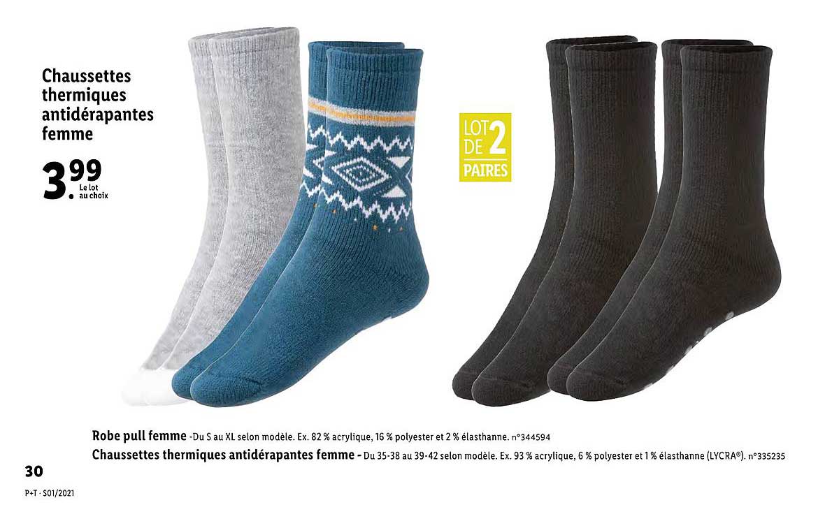 chaussettes thermiques antidérapantes femme