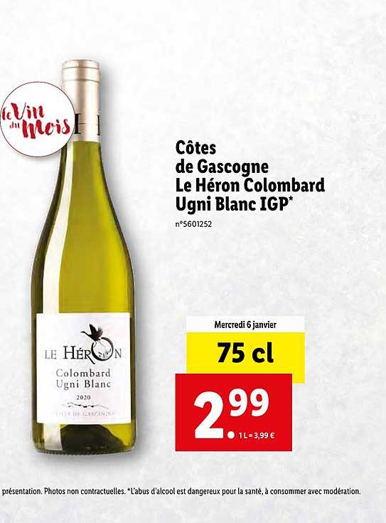 côtes de gascogne le héron colombard ugni blanc igp