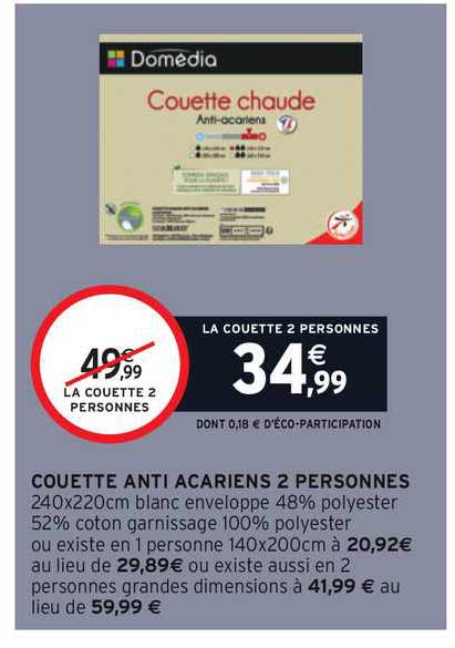 couette anti acariens 2 personnes domédia