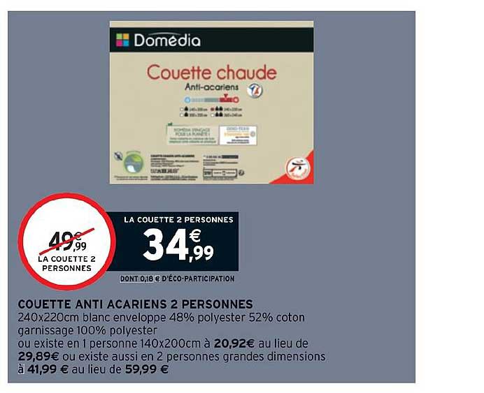 couette anti acariens 2 personnes domédia