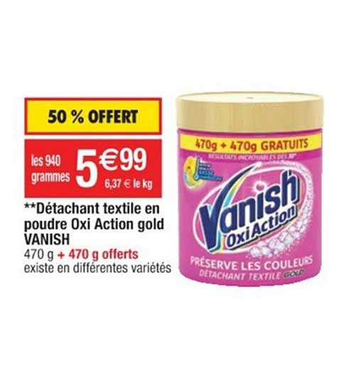 détachant textile en poudre oxi action gold vanish
