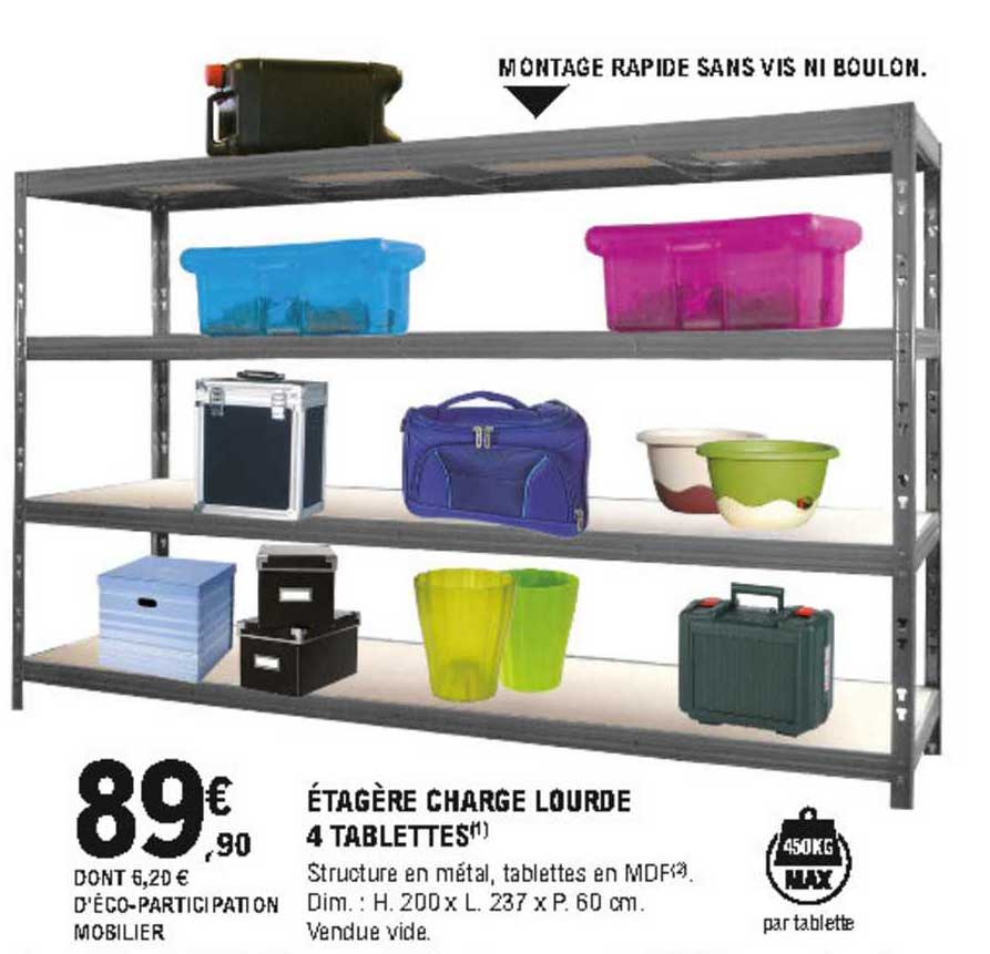 étagère charge lourde 4 tablettes