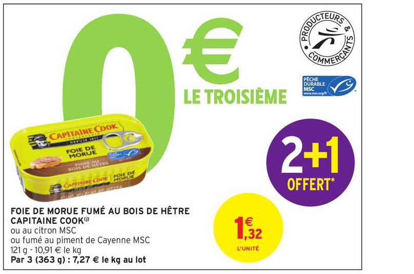 foie de morue fumé au bois de hêtre capitaine cook 2+1 offert