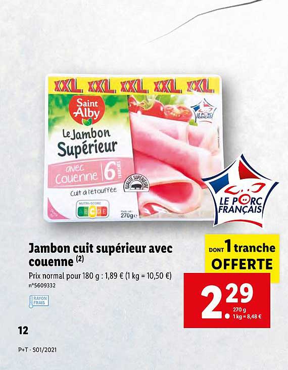 jambon cuit supérieur avec couenne saint alby