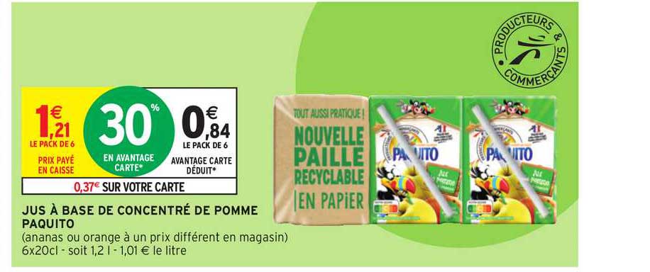 Jus à Base De Concentré De Pomme Paquito