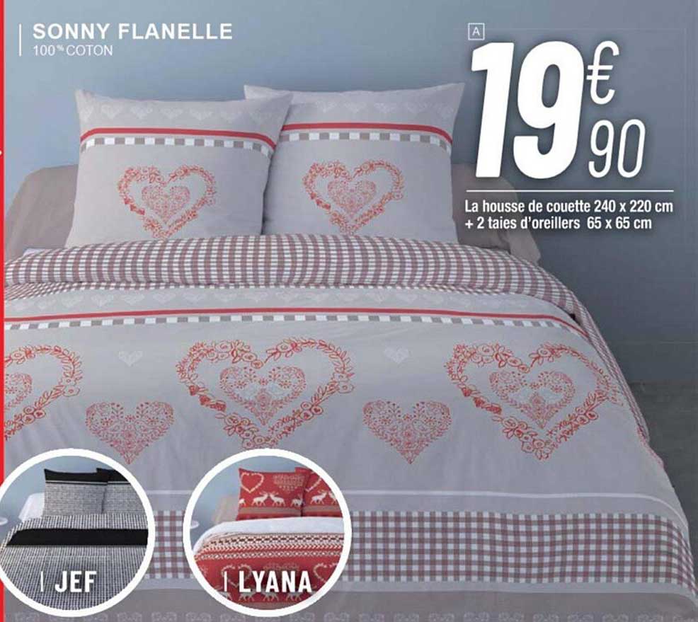 la housse de couette 240 x 220 cm + 2 taies d'oreillers 65 x 65 cm sonny flanelle