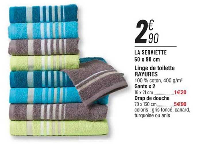 la serviette, linge de toilette rayures, gants x2 , drap de douche