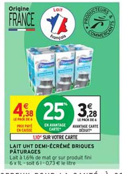 Lait Uht Demi écrémé Briques Pâturages