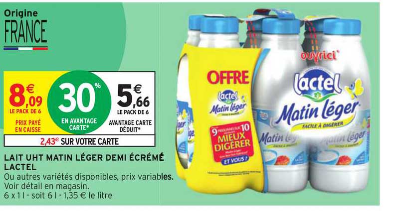 Lait Uht Matin Léger Demi écrémé Lactel