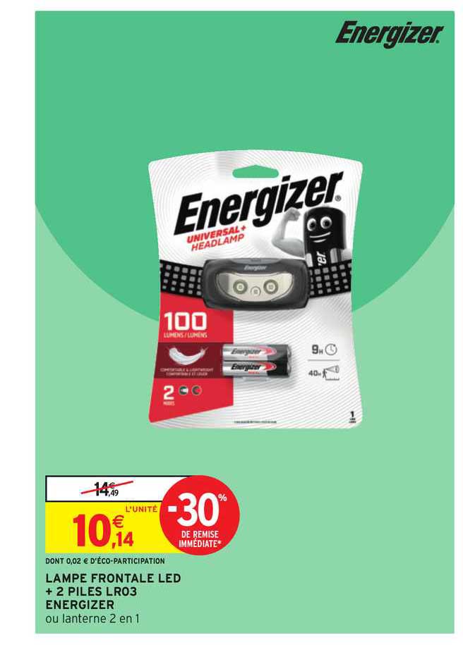 lampe frontale led + 2 piles lr03 energizer -30% de remise immédiate