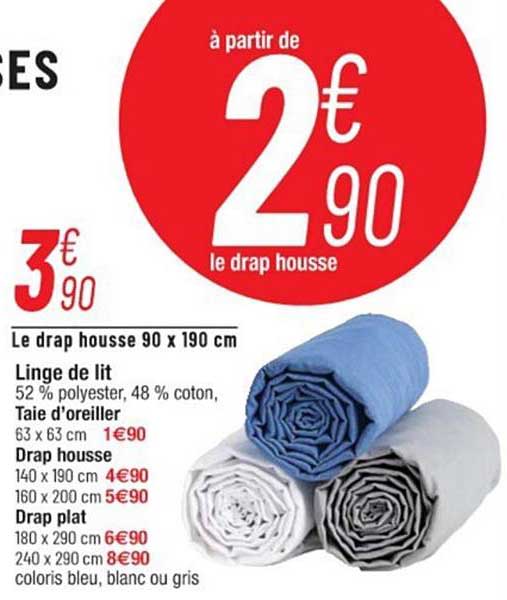 le drap housse 90 x 190 cm , linge de lit, taie d'oreiller, drap plat
