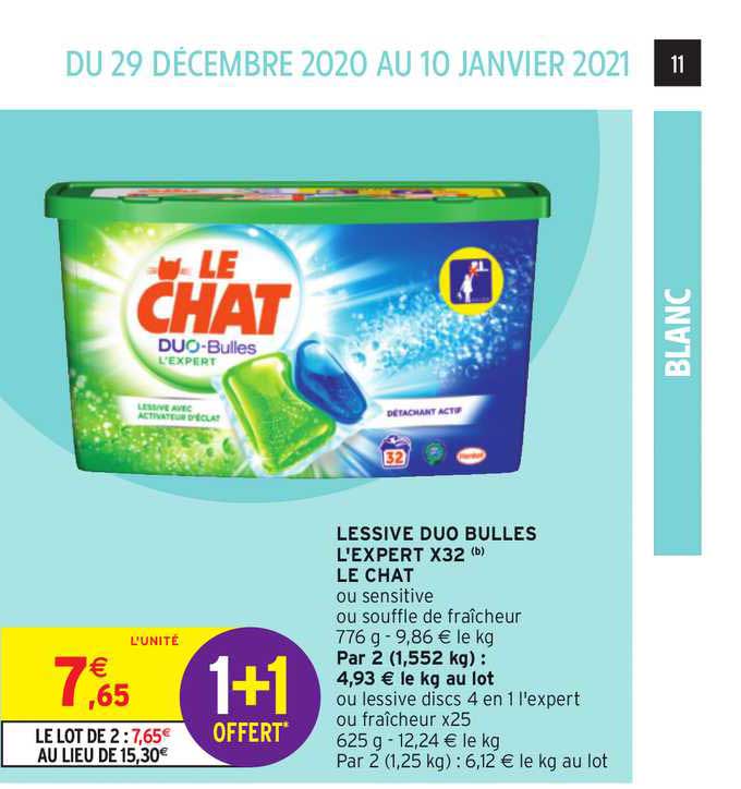lessive duo bulles l'expert x32 le chat 1+1 offert