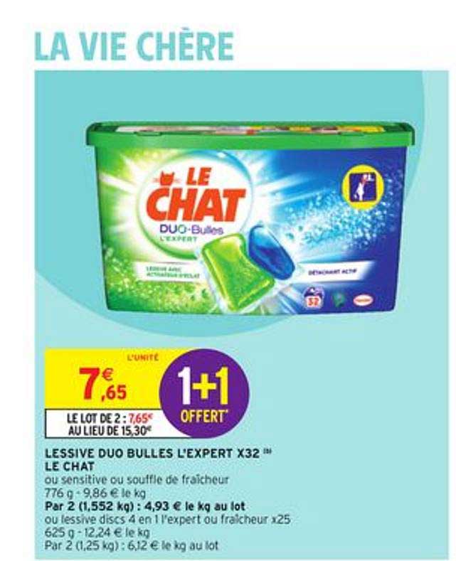 lessive duo bulles l'expert x32 le chat 1+1 offert
