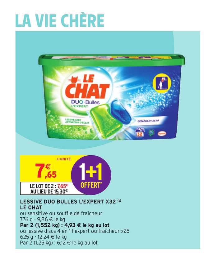 lessive duo bulles l'expert x32 le chat 1+1 offert