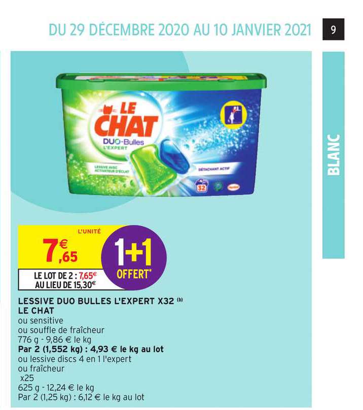 lessive duo bulles l'expert x32 le chat 1+1 offert