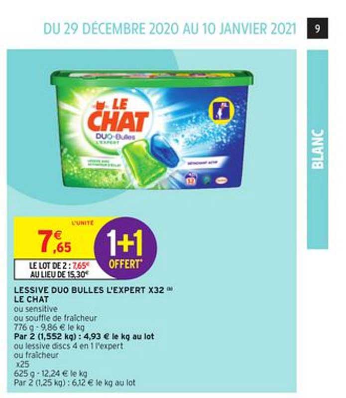 lessive duo bulles l'expert x32 le chat 1+1 offert