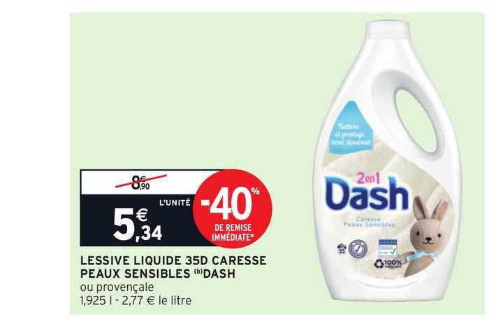 lessive liquide 35d caresse peaux sensibles dash -40% de remise immédiate
