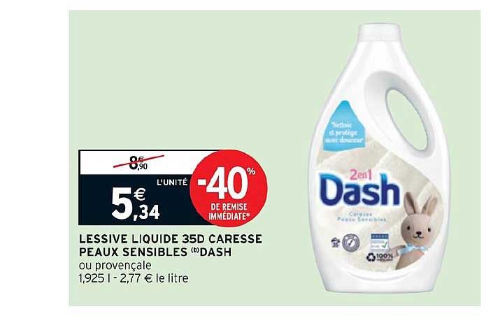 lessive liquide 35d caresse peaux sensibles dash -40% de remise immédiate
