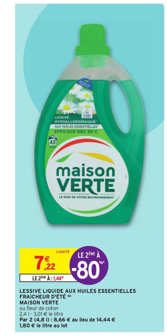 lessive liquide aux huiles essentielles fraîcheur d'été maison verte le 2ème à -80%