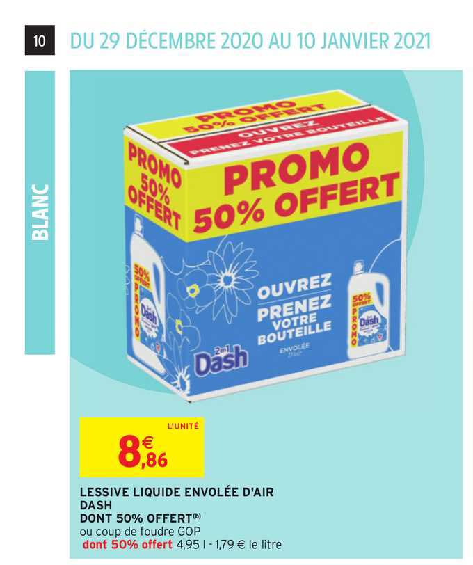 lessive liquide envolée d'air dash dont 50% offert