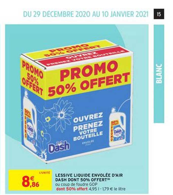 lessive liquide envolée d'air dash dont 50% offert