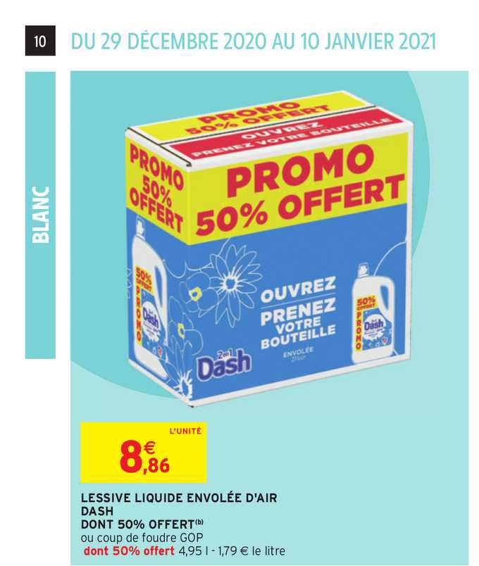 lessive liquide envolée d'air dash dont 50% offert
