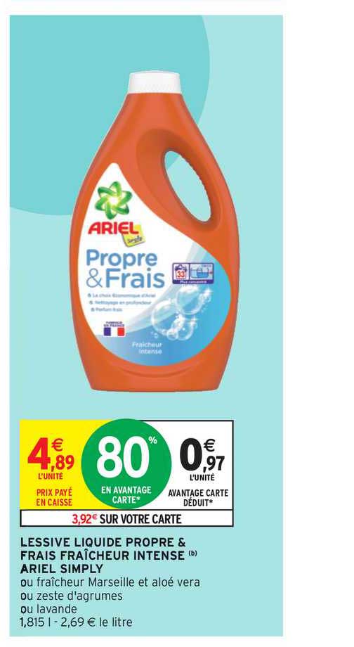 Lessive Liquide Propre & Frais Fraîcheur Intense Ariel Simply