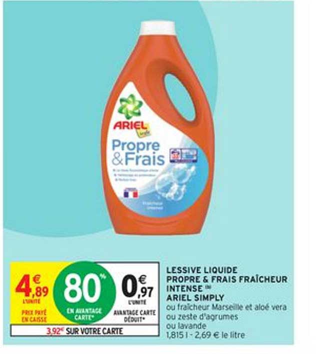 Lessive Liquide Propre & Frais Fraîcheur Intense Ariel Simply