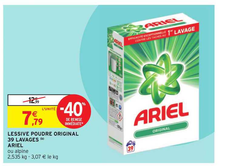 lessive poudre original 39 lavages ariel -40% de remise immédiate
