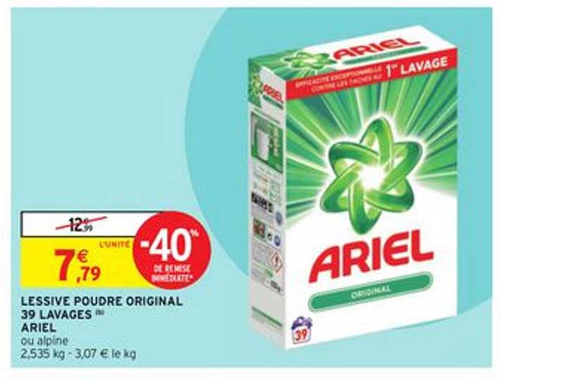 lessive poudre original 39 lavages ariel -40% de remise immédiate