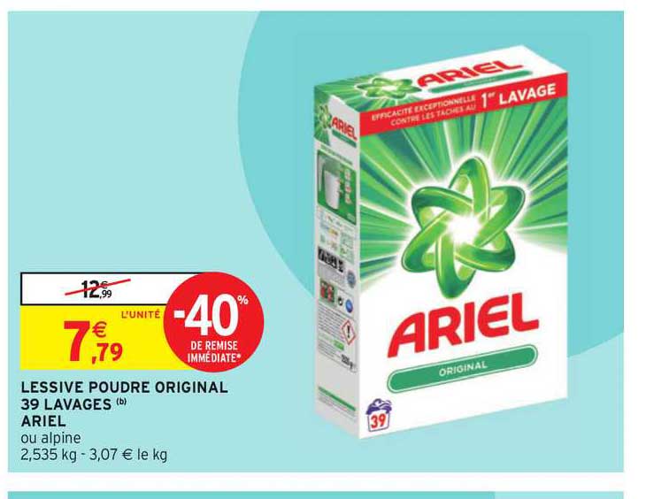 lessive poudre original 39 lavages ariel -40% de remise immédiate
