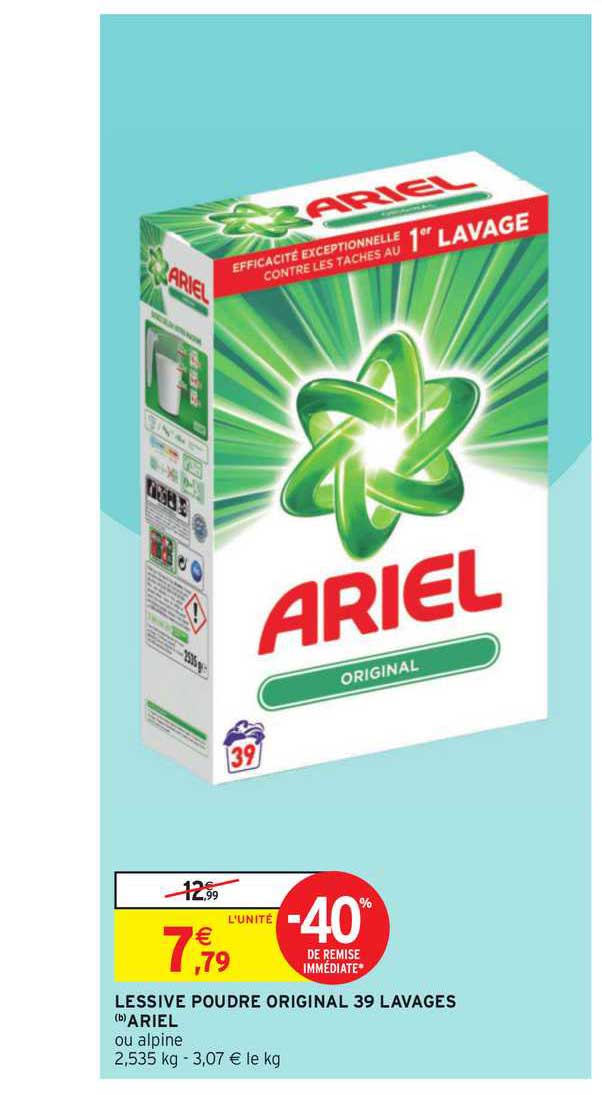 lessive poudre original 39 lavages ariel -40% de remise immédiate