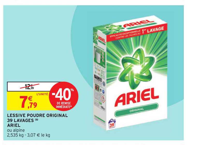 lessive poudre original 39 lavages ariel -40% de remise immédiate