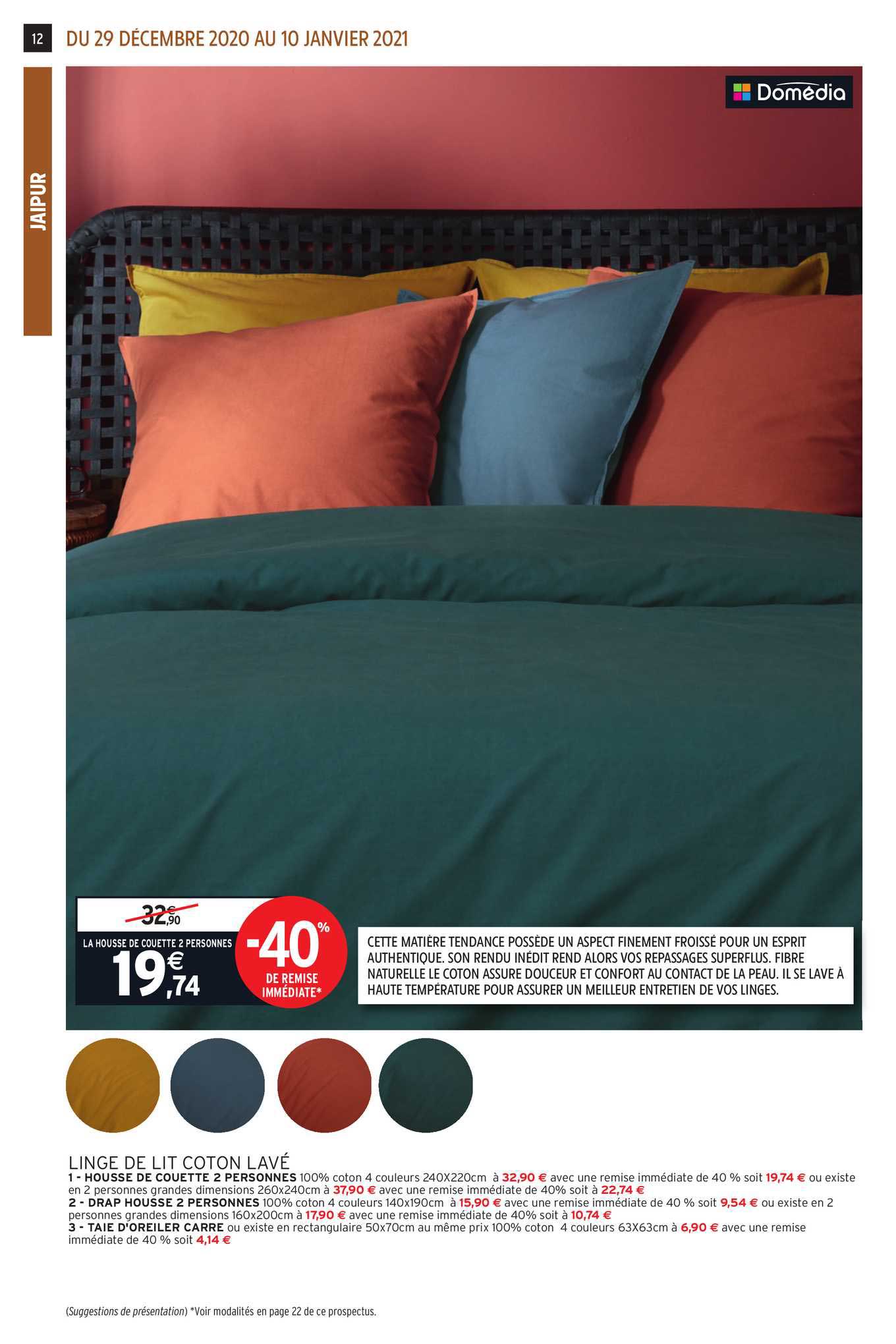 linge de lit coton lavé domédia -40% de remise immédiate