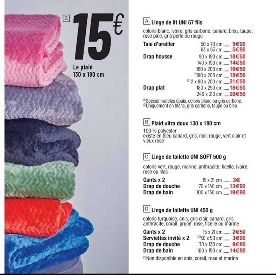 linge de lit uni 57 fils, taie d'oreiller, drap housse, drap plat, plaid ultra doux 130 x 180 cm, linge de toilette uni soft 500 g