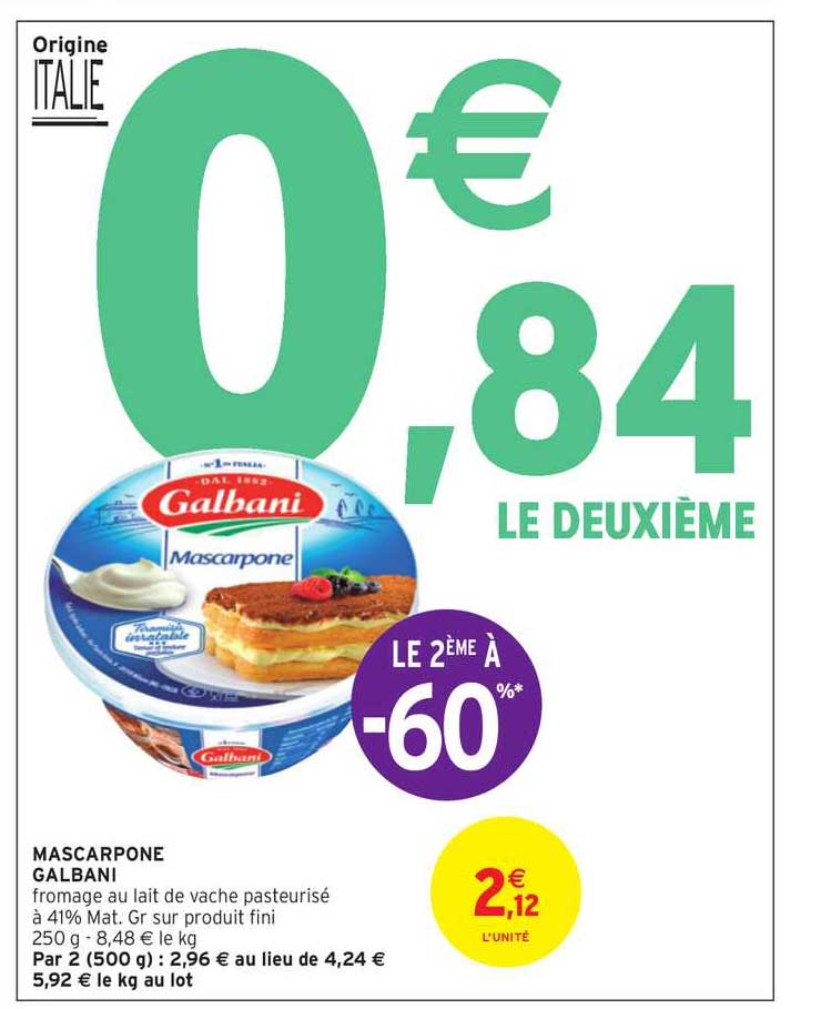 Mascarpone Galbani Le 2ème à -60%