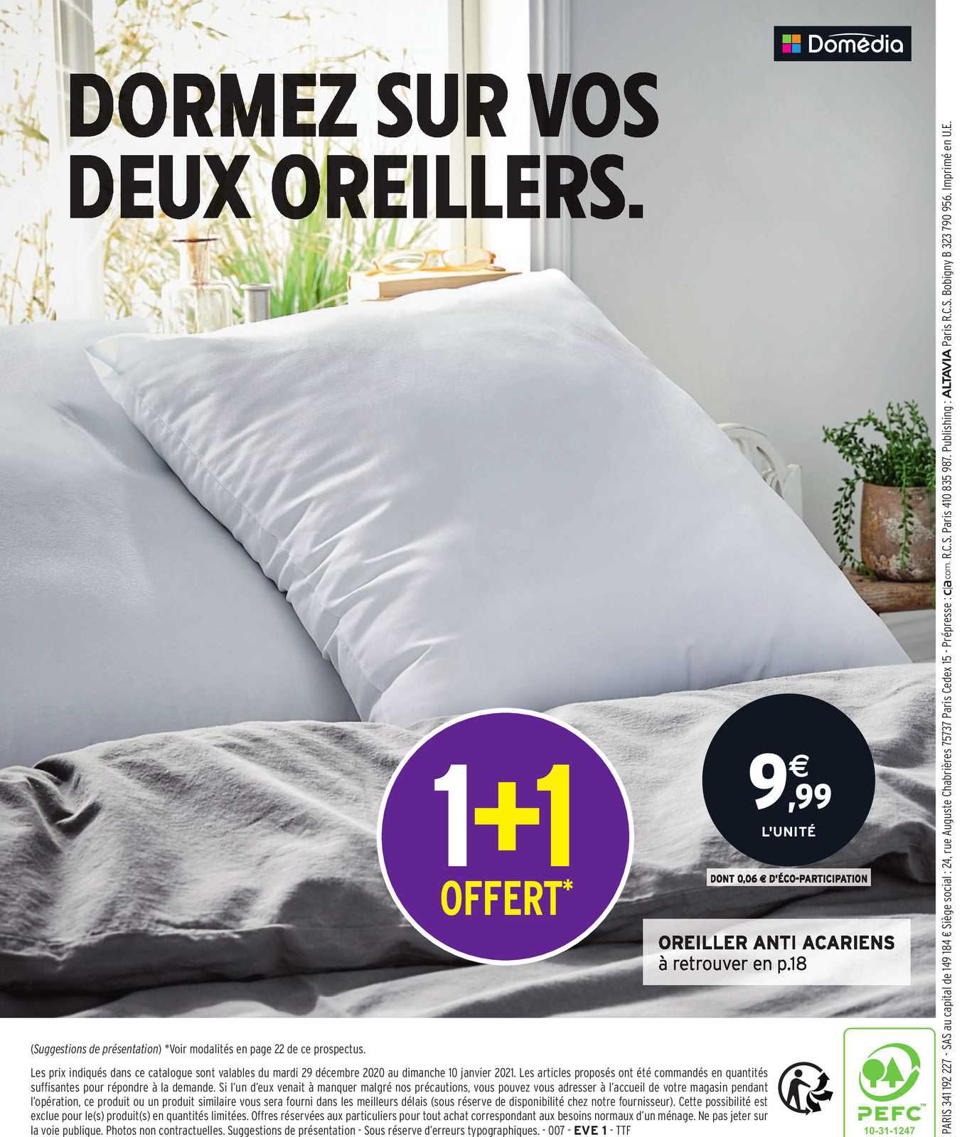 oreiller anti acariens 1+1 offert