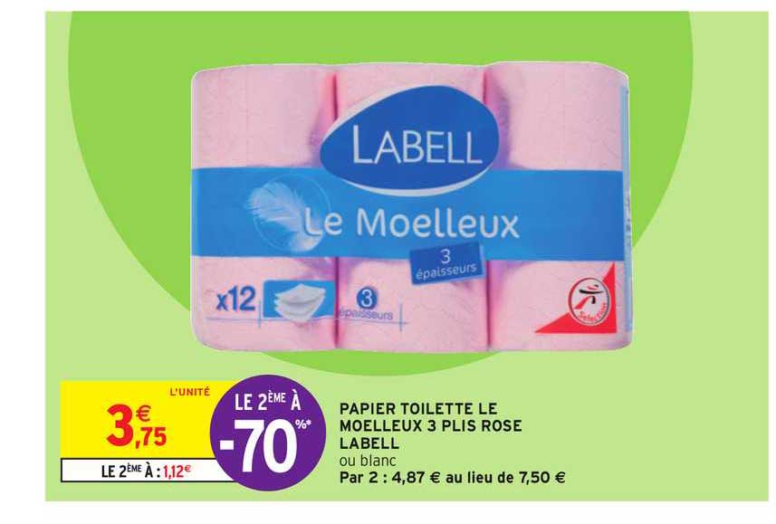papier toilette le moelleux 3 plis rose labell le 2ème à -70%