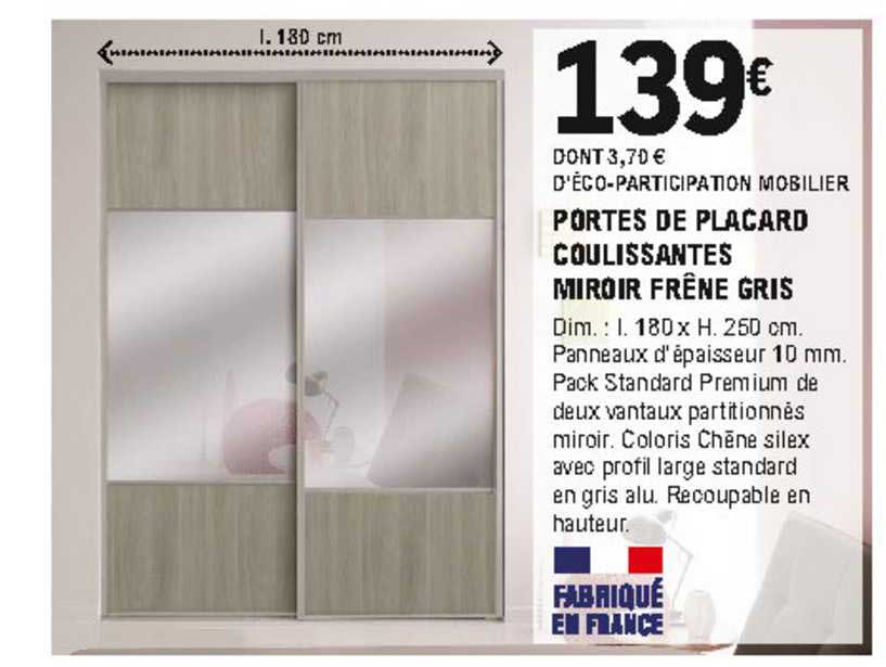 portes de placard coulissantes miroir frêne gris