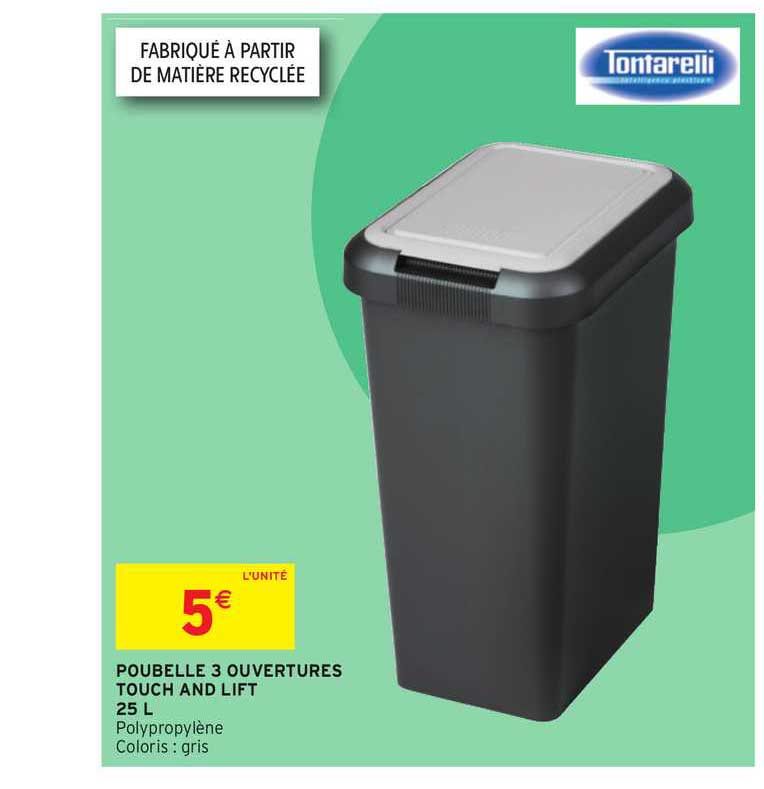 poubelle 3 ouvertures touch and lift 25 l tontarelli