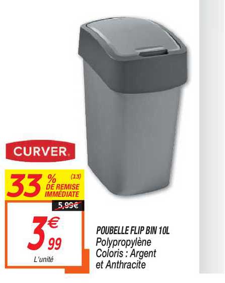 poubelle flip bin 10l curver 33% de remise immédiate